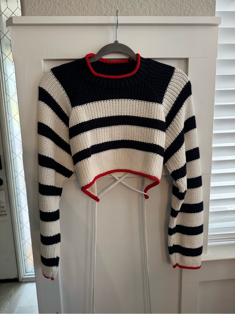 Zara Striped Open Back Cropped Sweater